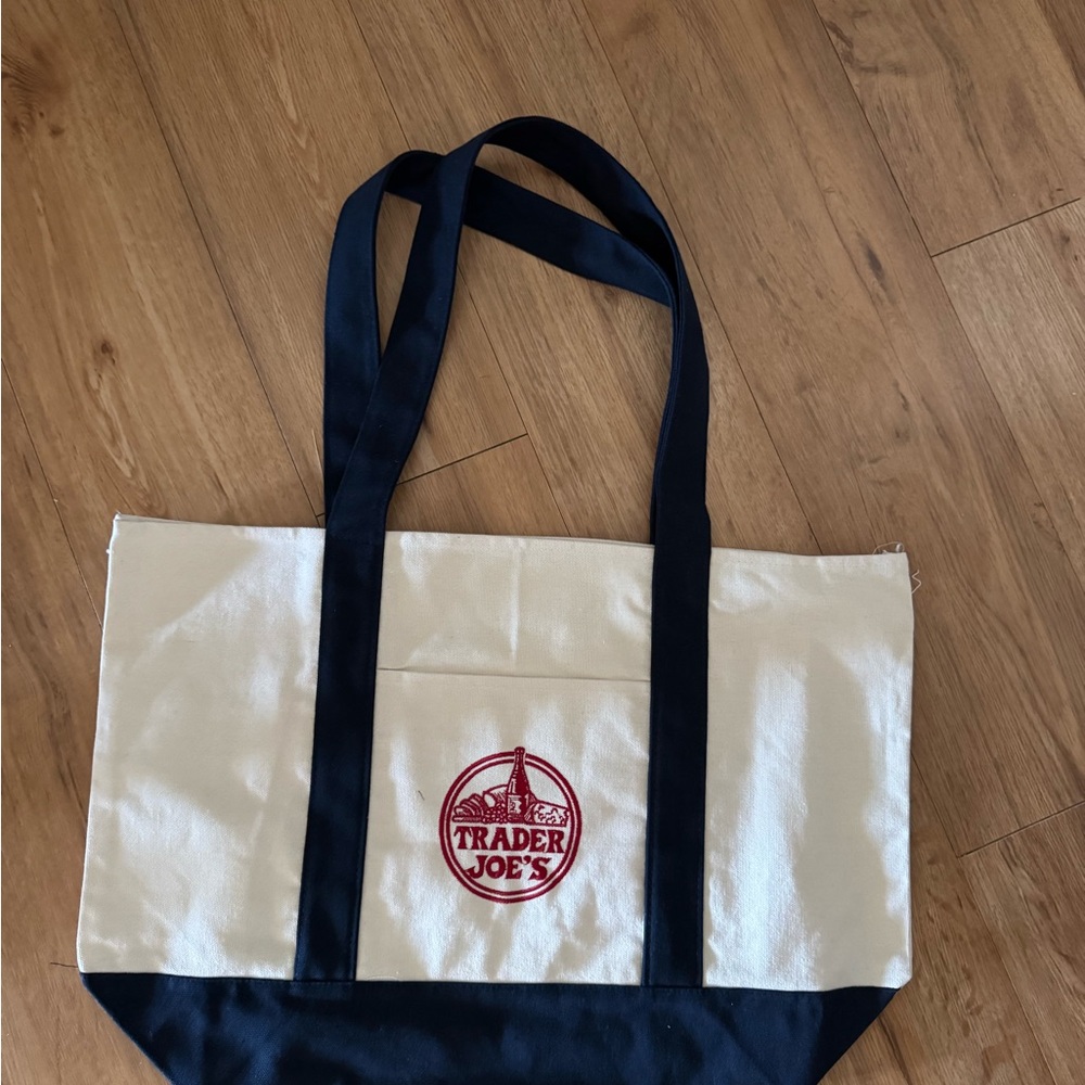 Trader Joe's Cream and Black Tote Bag